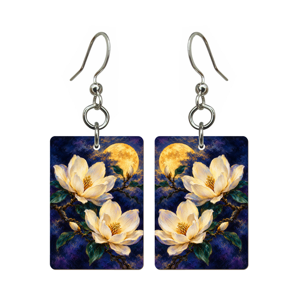 Moonlit Magnolia — 3:4 Mahjong earring pair
