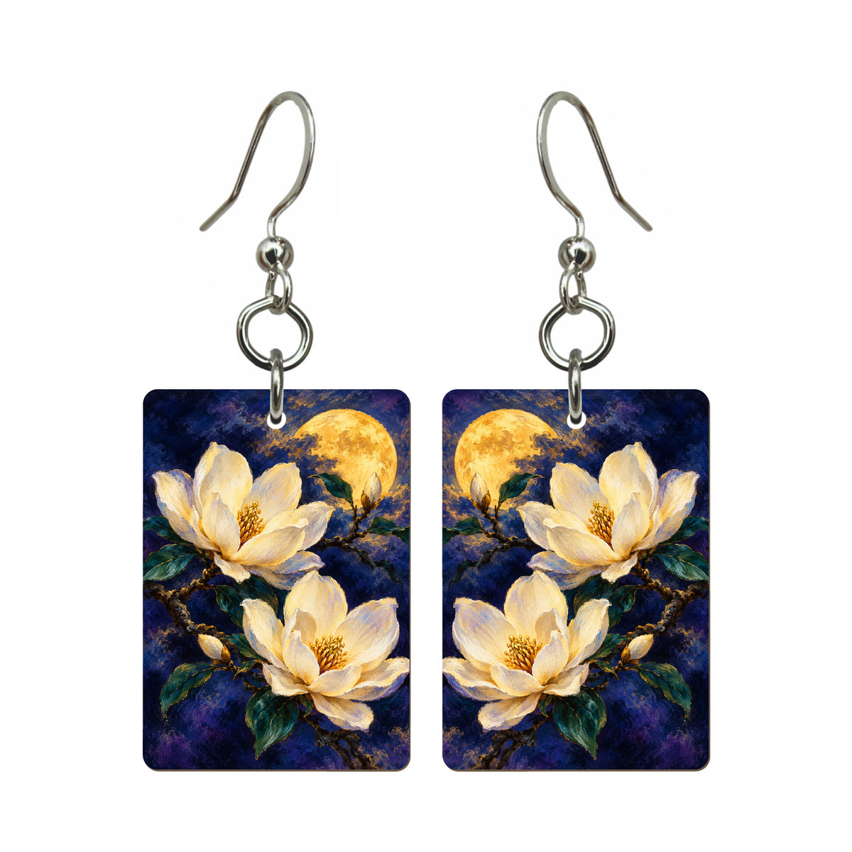 Moonlit Magnolia — 3:4 Mahjong earring pair
