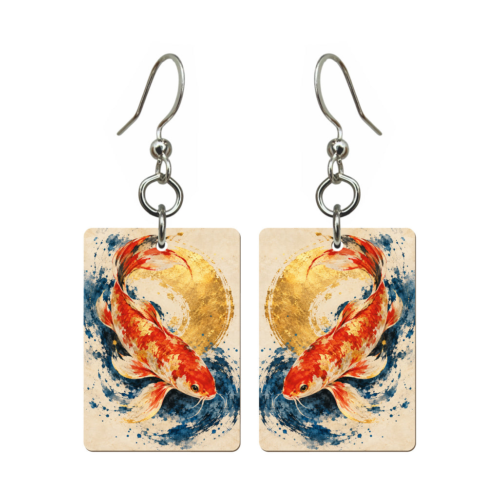 Cinnabar Carp — 3:4 Mahjong earring pair