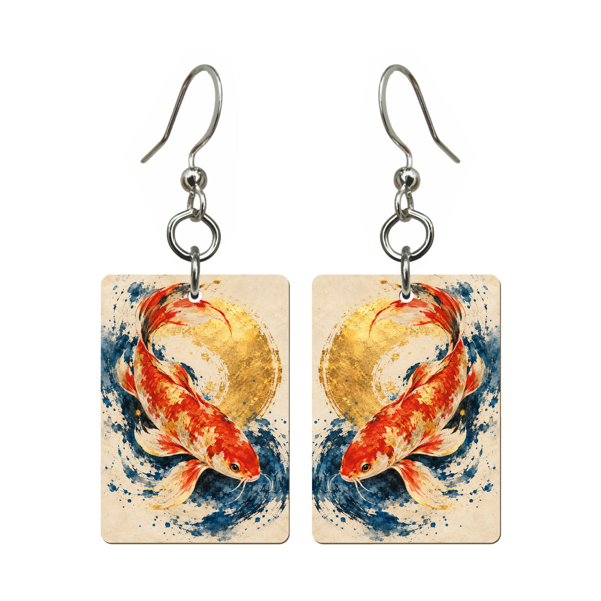 Cinnabar Carp — 3:4 Mahjong earring pair