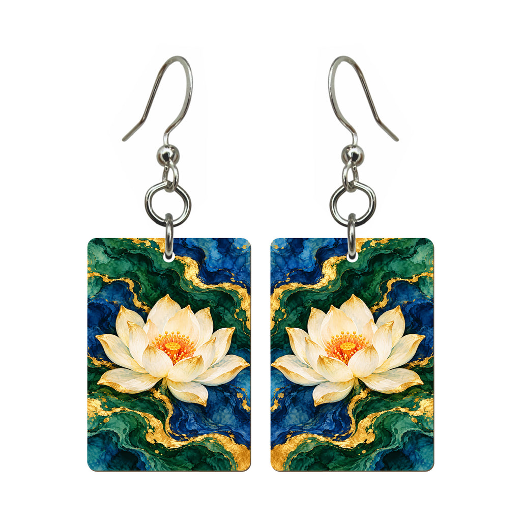 Gold Vein Lotus — 3:4 Mahjong earring pair