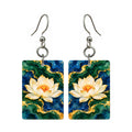 Gold Vein Lotus — 3:4 Mahjong earring pair
