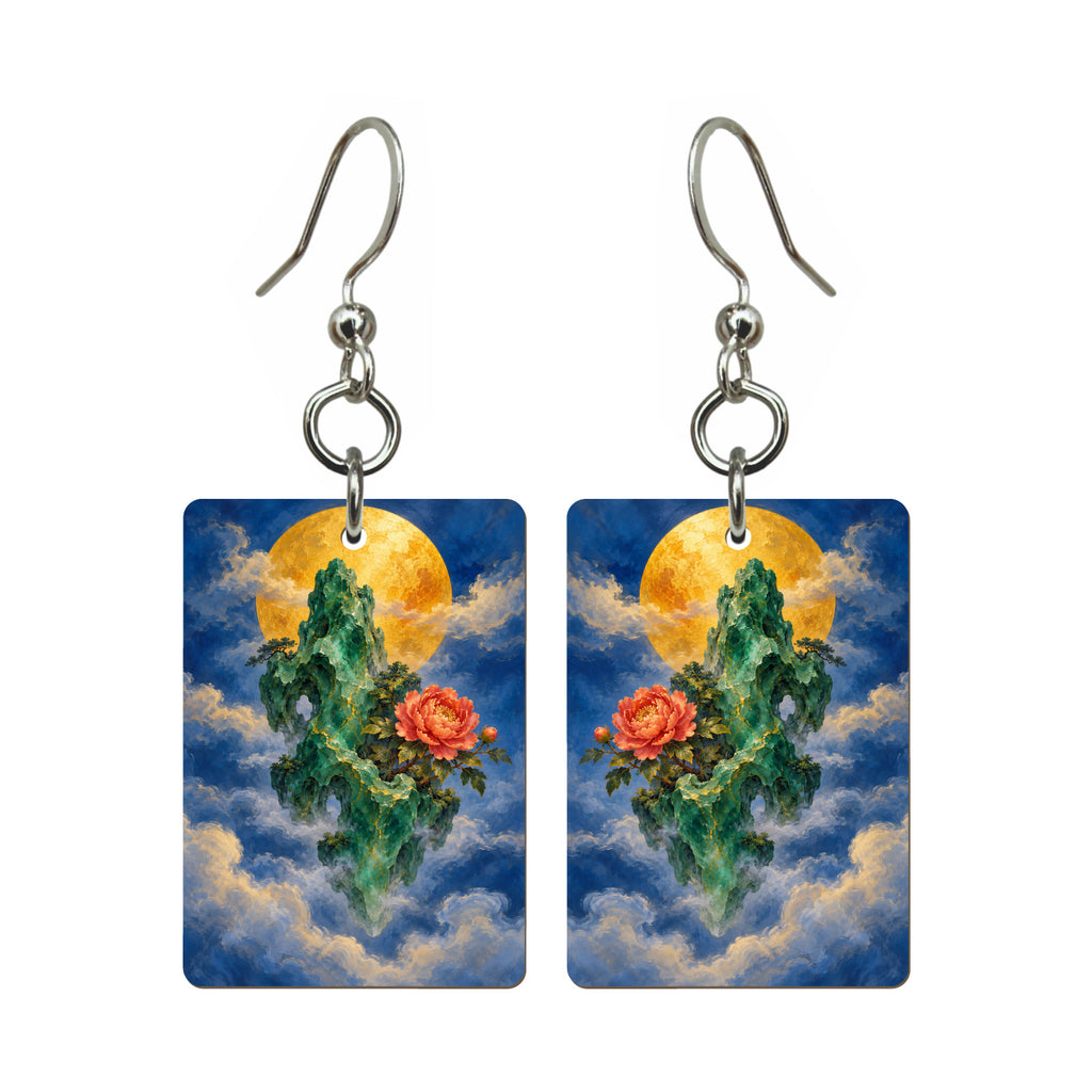 Jade Mountain Dream — 3:4 Mahjong earring pair