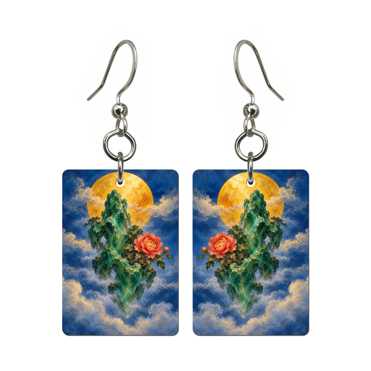 Jade Mountain Dream — 3:4 Mahjong earring pair