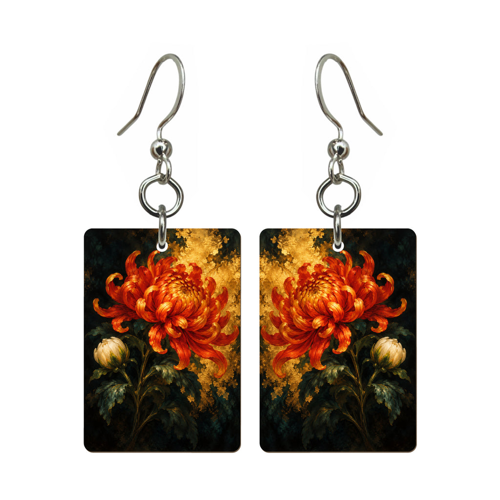 Chrysanthemum in Velvet — 3:4 Mahjong earring pair