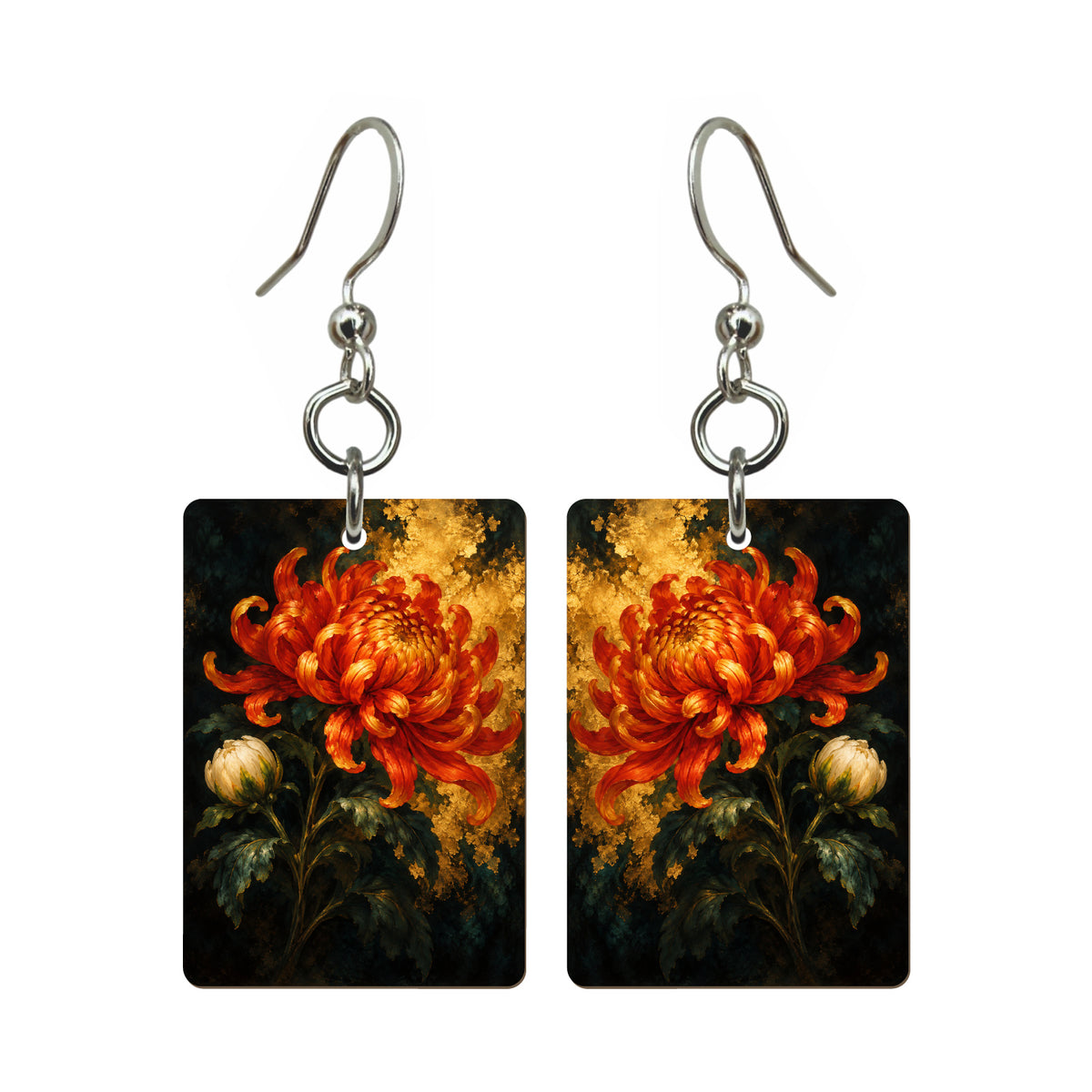 Chrysanthemum in Velvet — 3:4 Mahjong earring pair