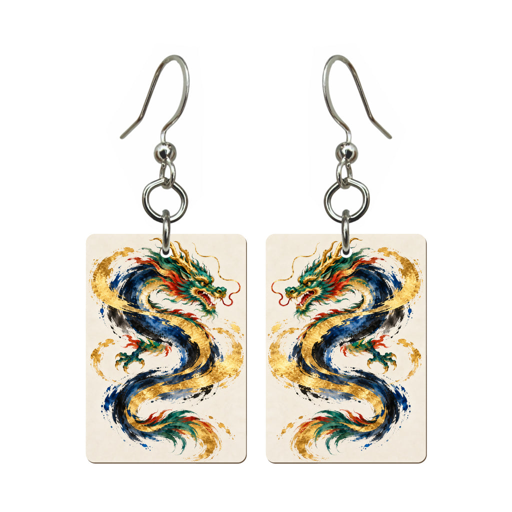 Dragon in Motion — 3:4 Mahjong earring pair
