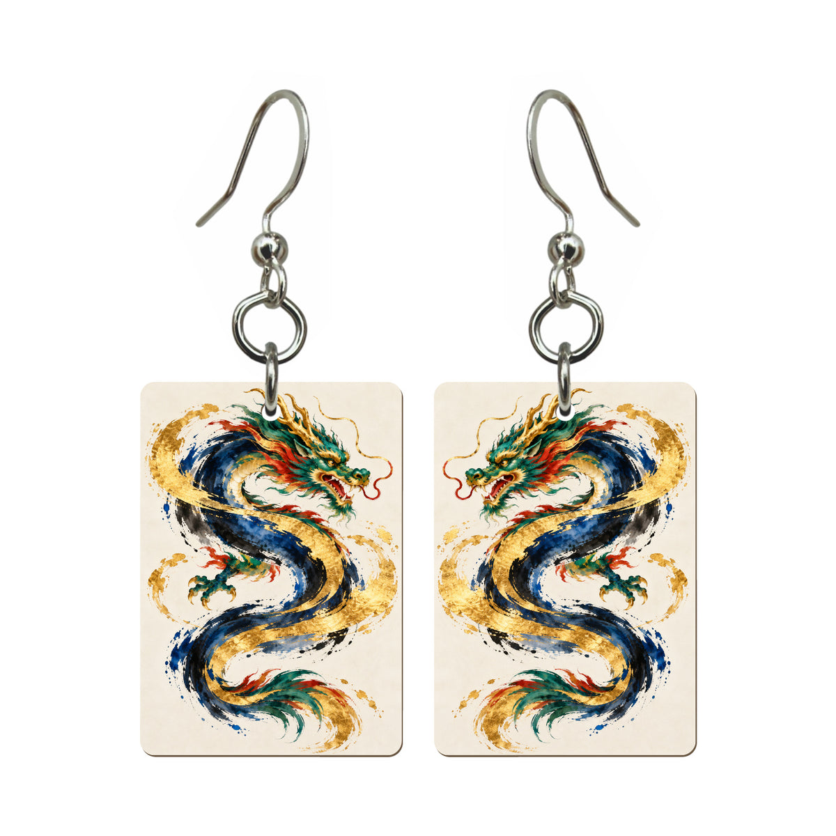 Dragon in Motion — 3:4 Mahjong earring pair