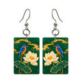 Kingfisher in Glass — 3:4 Mahjong earring pair
