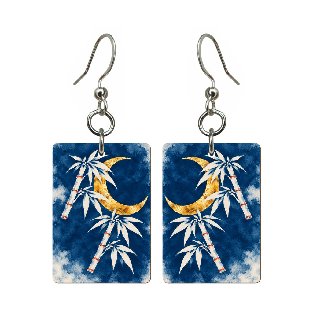 Bamboo in Blue — 3:4 Mahjong earring pair