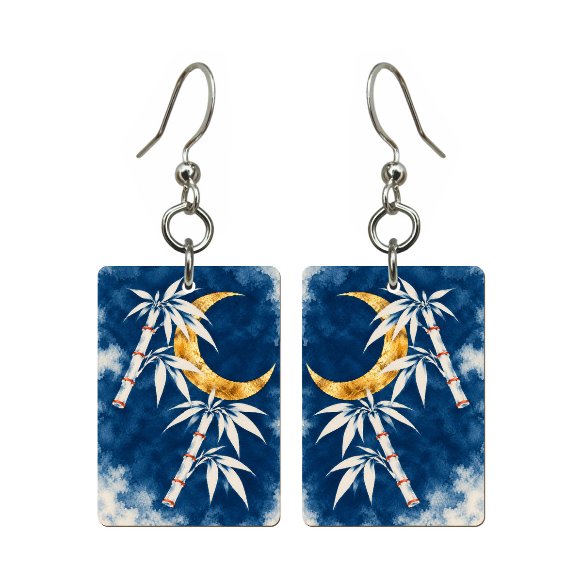 Bamboo in Blue — 3:4 Mahjong earring pair