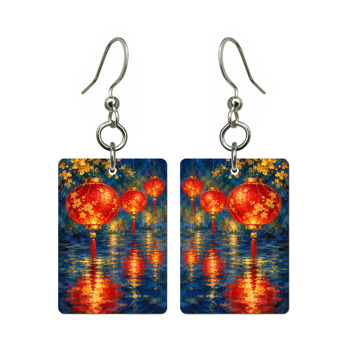 Lanterns in Rain — 3:4 Mahjong earring pair