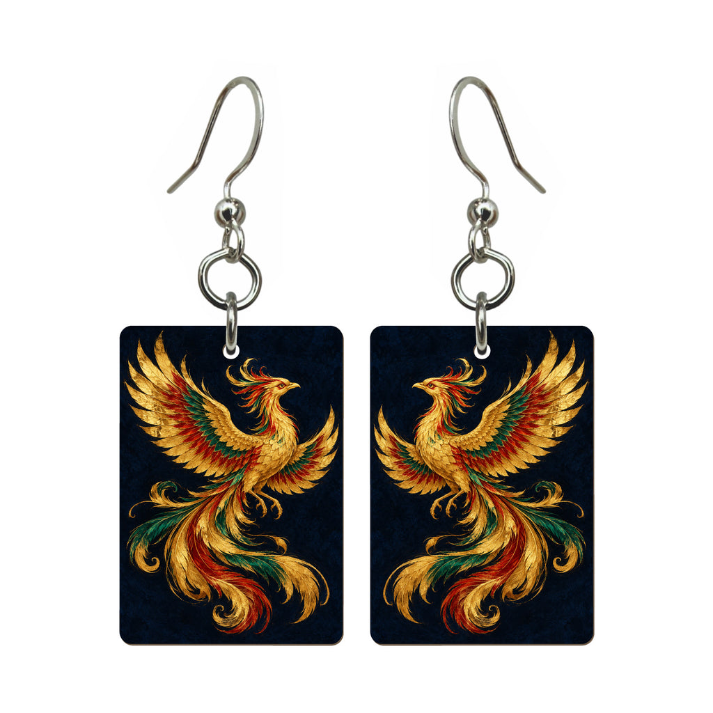 Phoenix in Gold Lines — 3:4 Mahjong earring pair
