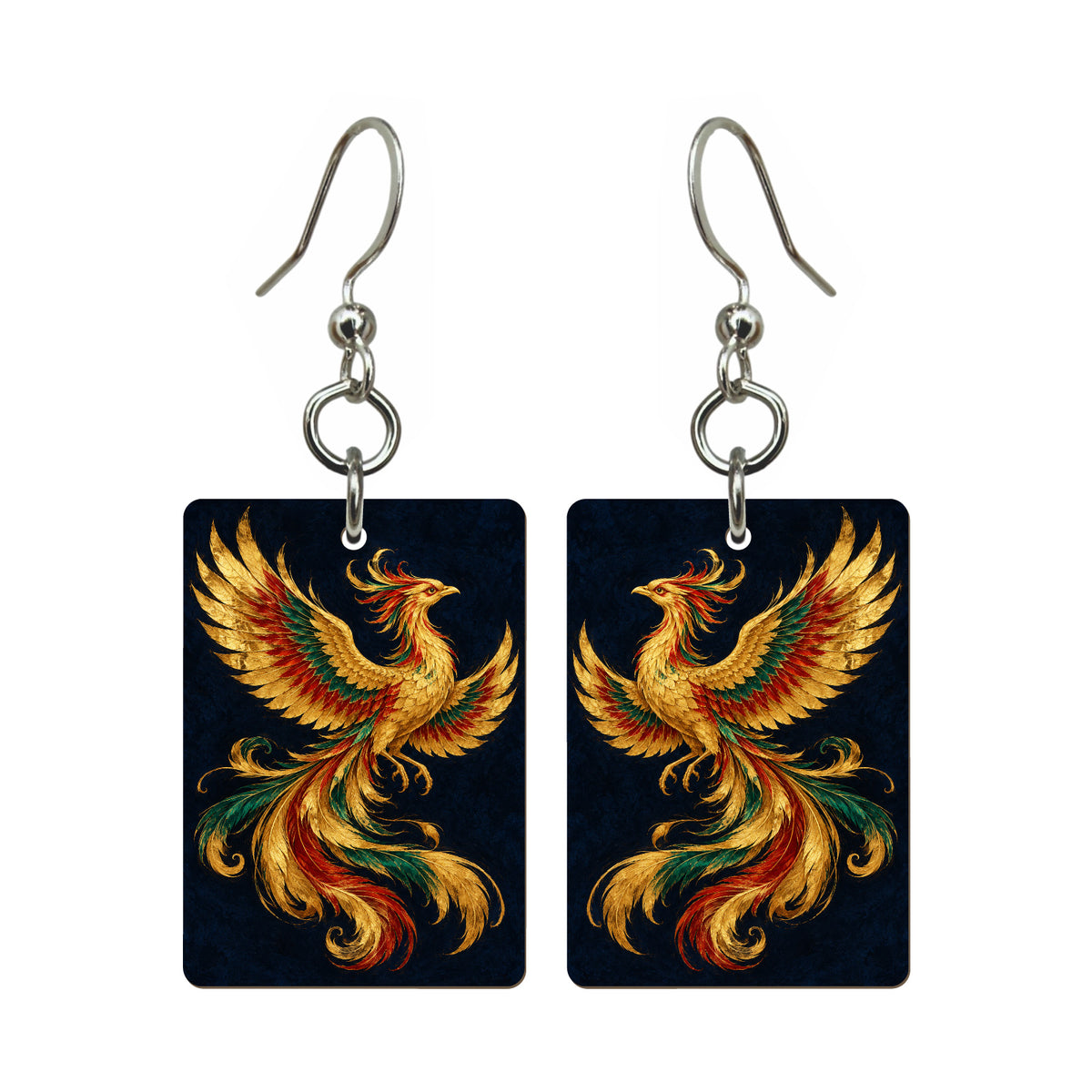 Phoenix in Gold Lines — 3:4 Mahjong earring pair