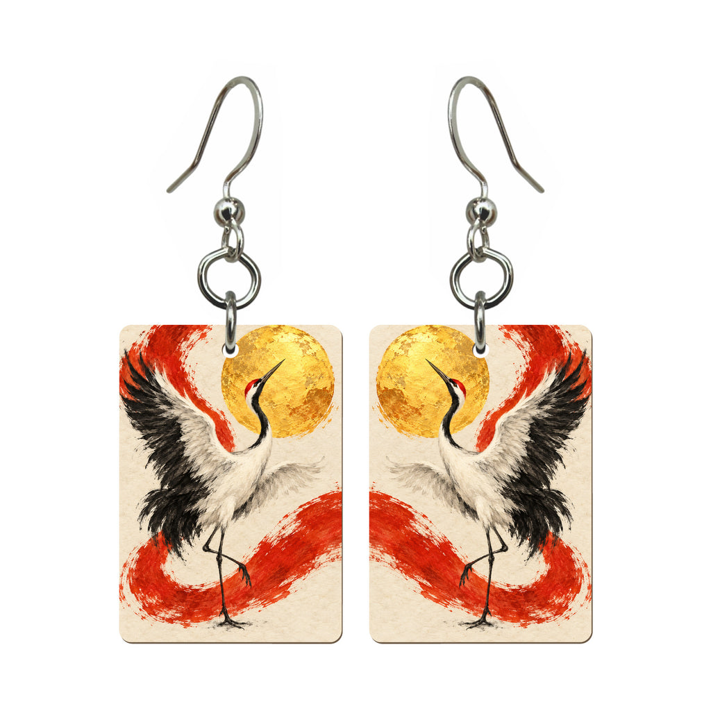 Crane in Charcoal — 3:4 Mahjong earring pair