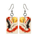 Crane in Charcoal — 3:4 Mahjong earring pair