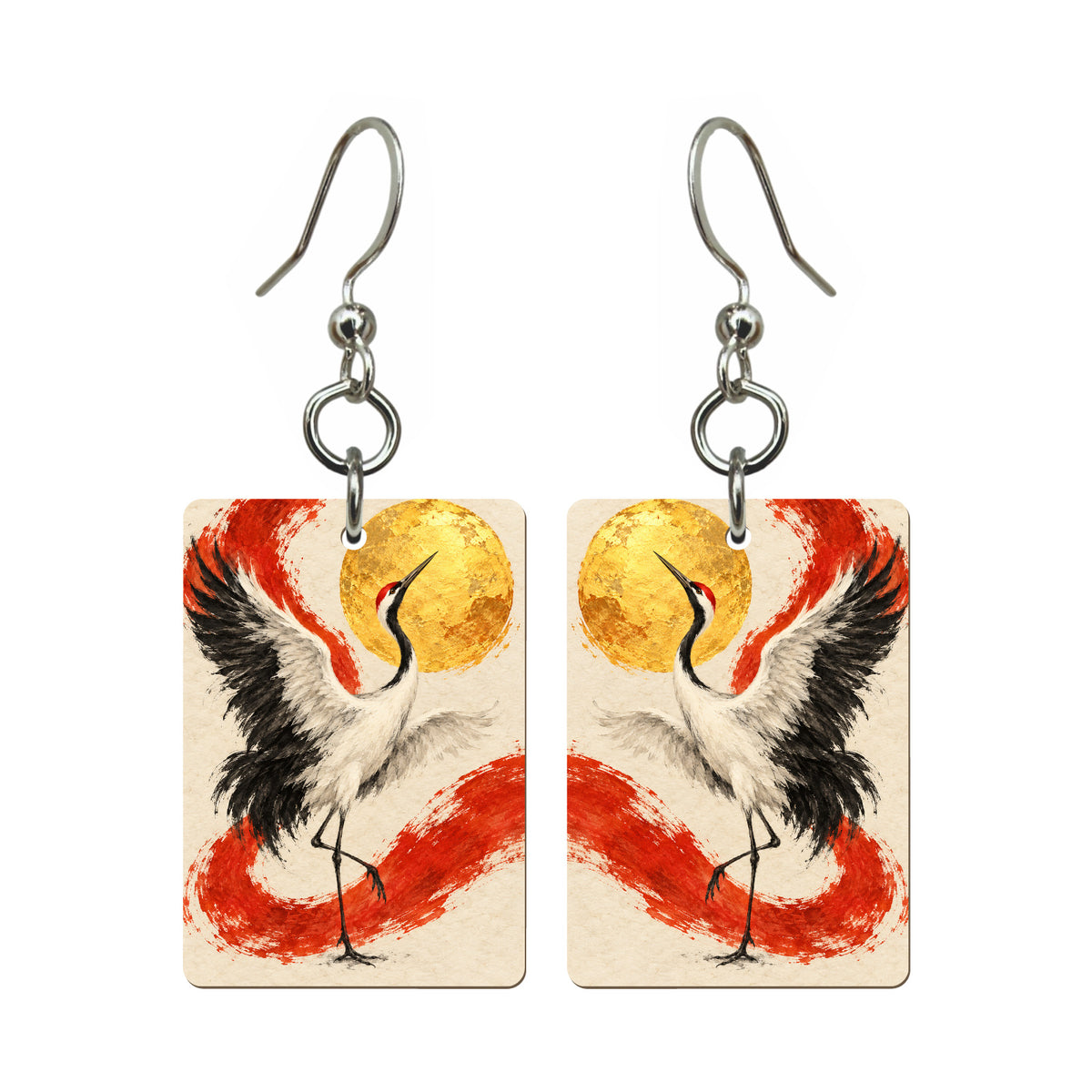 Crane in Charcoal — 3:4 Mahjong earring pair