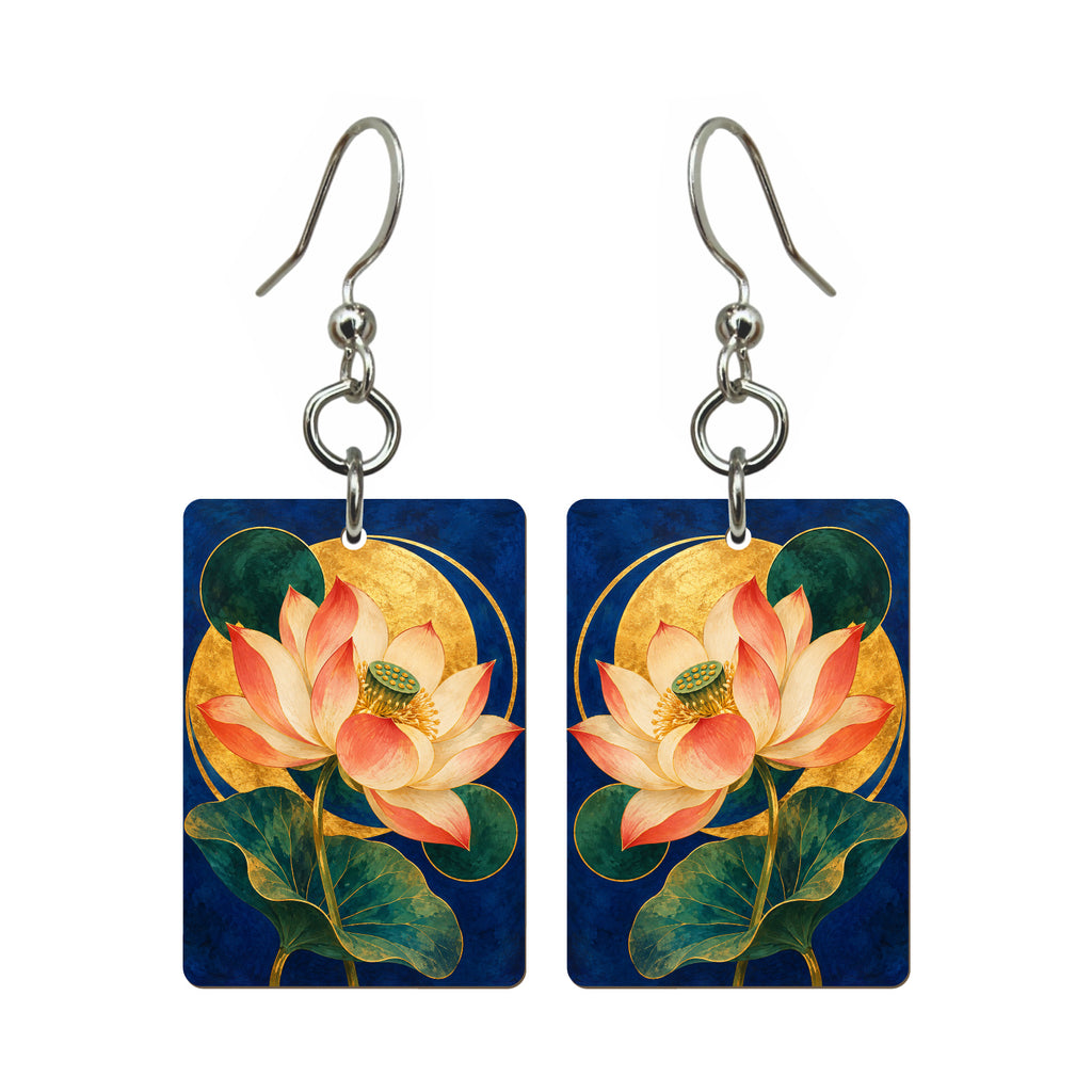 Lotus Orbit — 3:4 Mahjong earring pair
