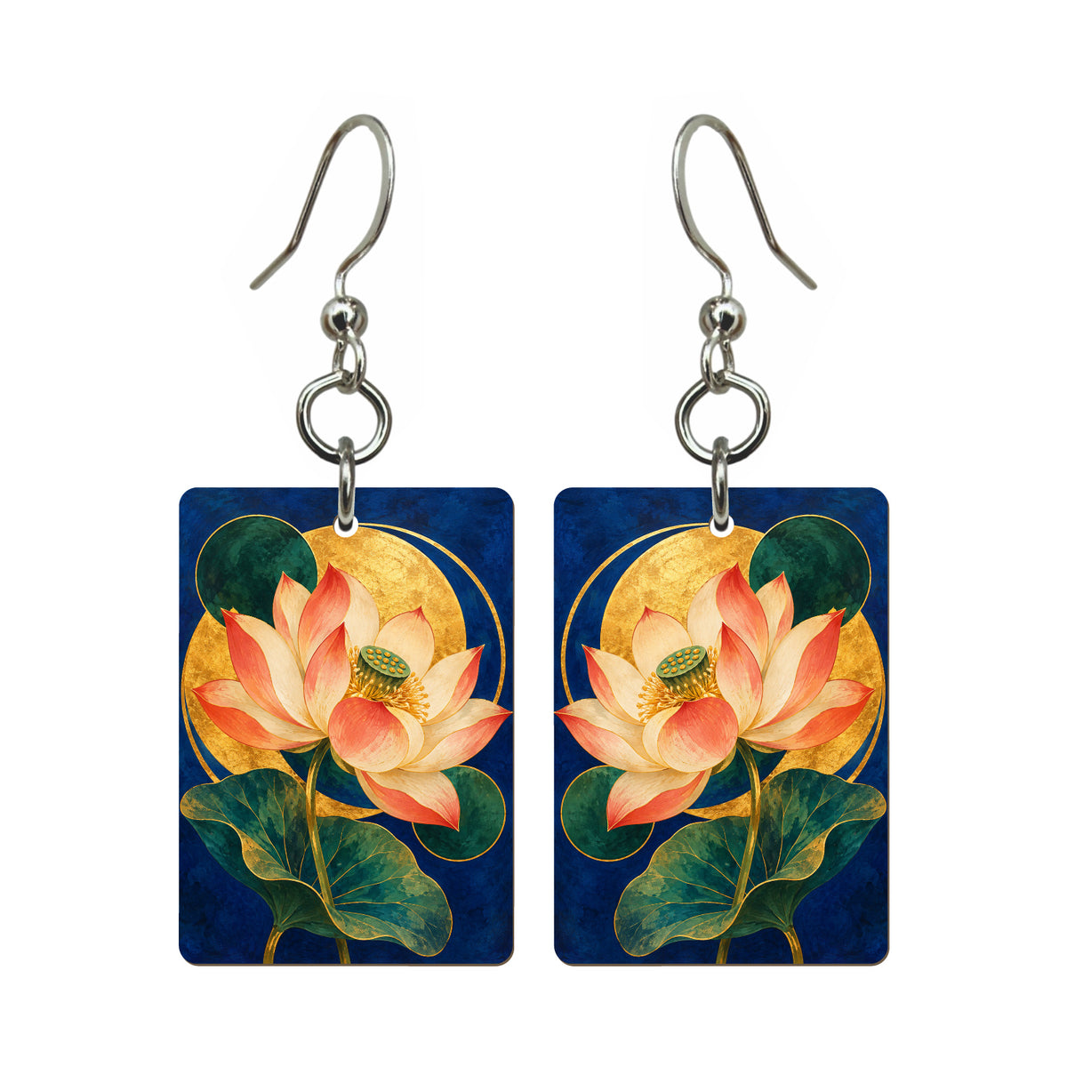 Lotus Orbit — 3:4 Mahjong earring pair