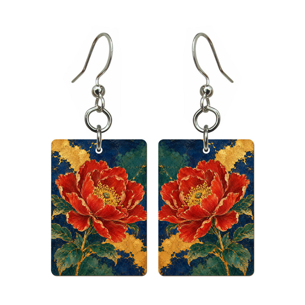 Peony in Plaster — 3:4 Mahjong earring pair