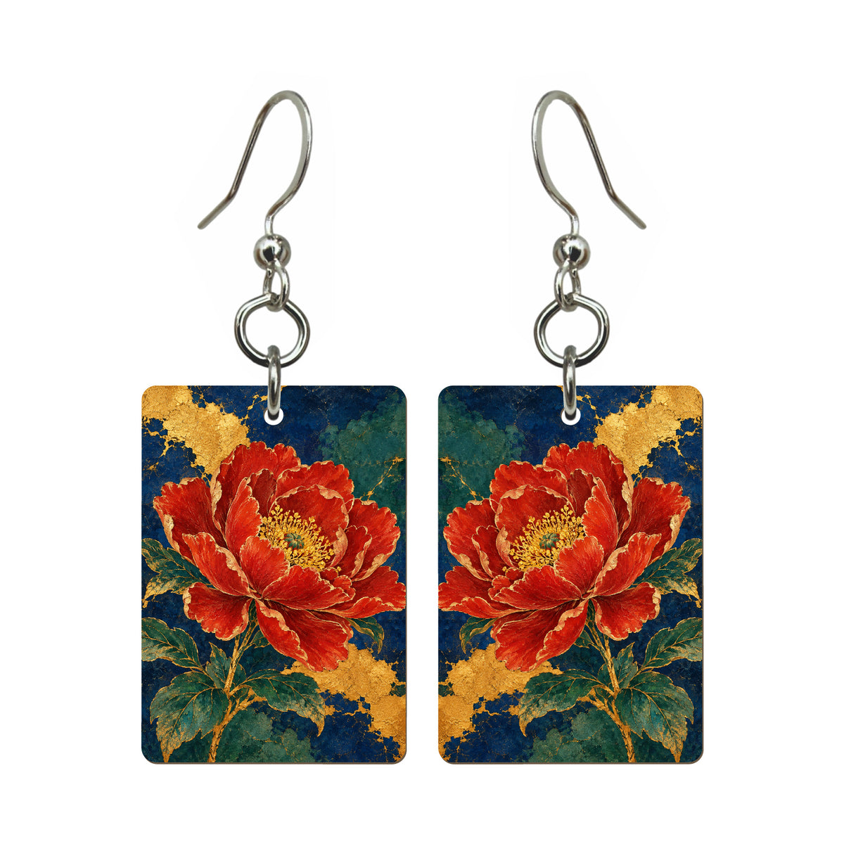 Peony in Plaster — 3:4 Mahjong earring pair