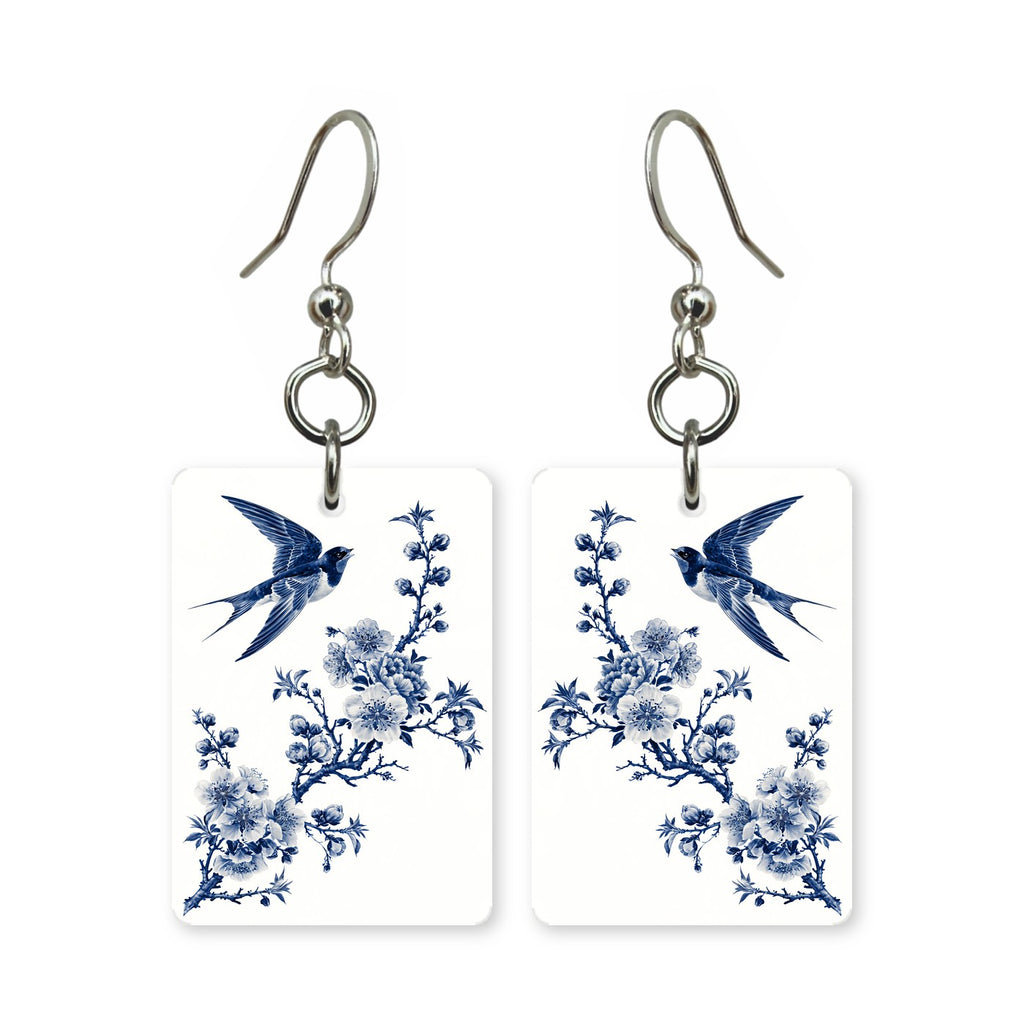 Blue Spring Swallow Mahjong Earrings | FWMJ46