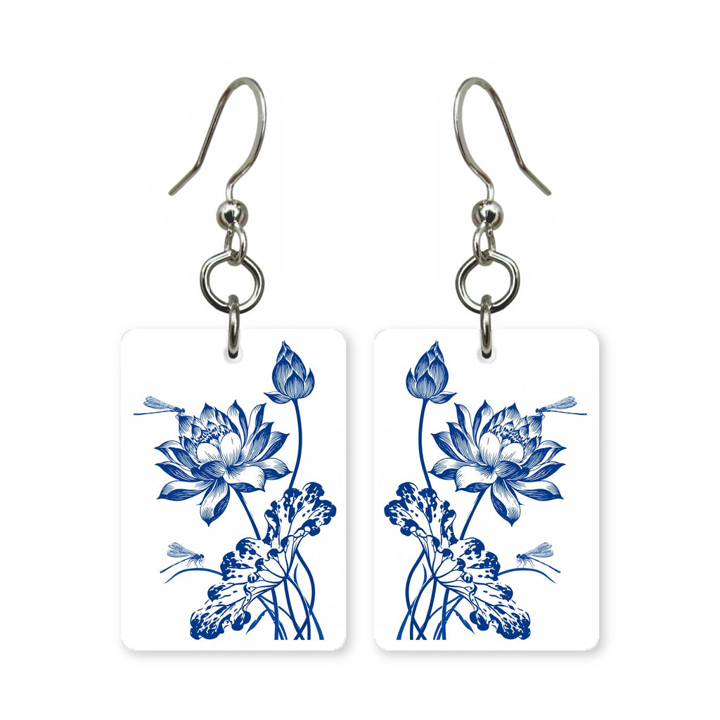 Blue Summer Lotus Mahjong Earrings | FWMJ47