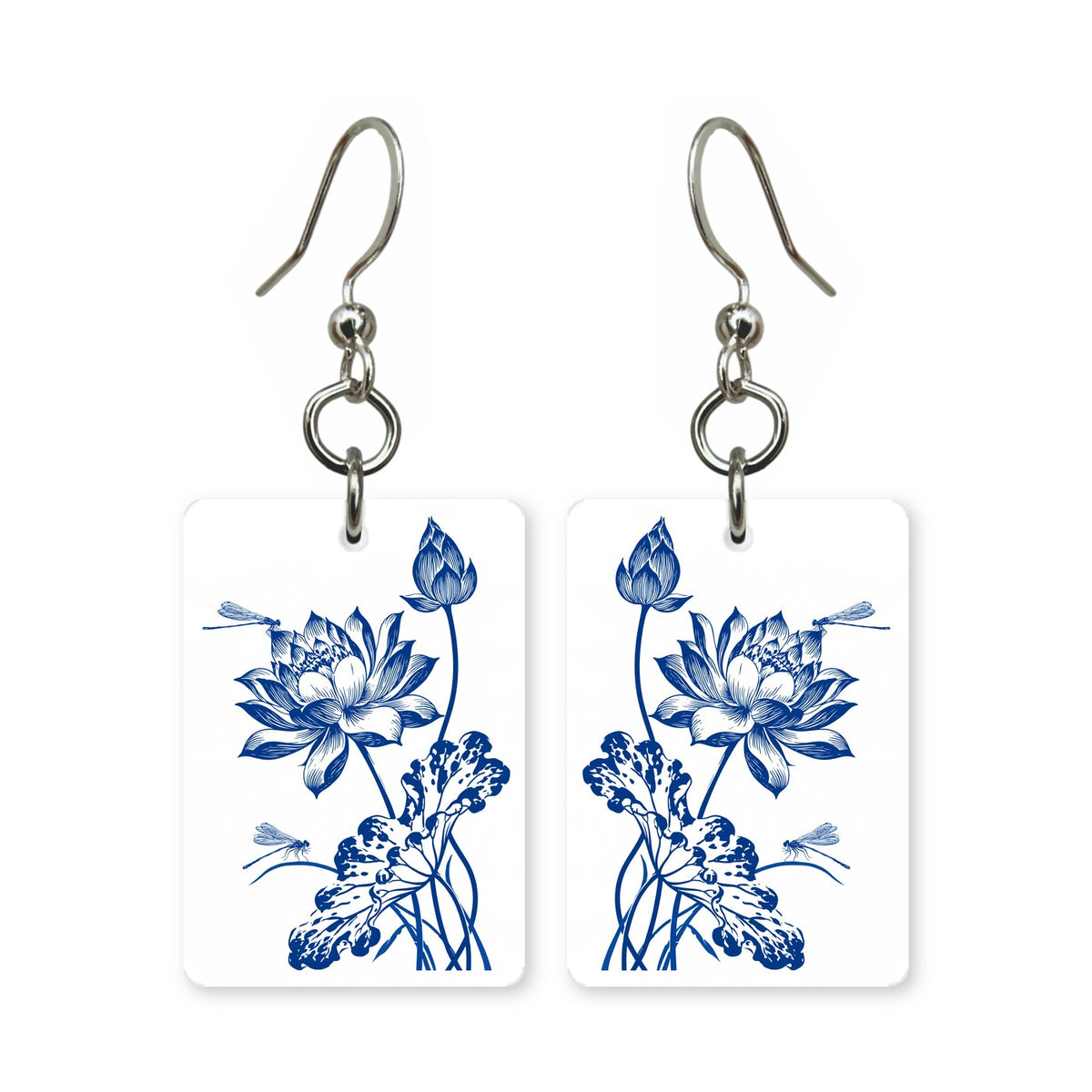 Blue Summer Lotus Mahjong Earrings | FWMJ47