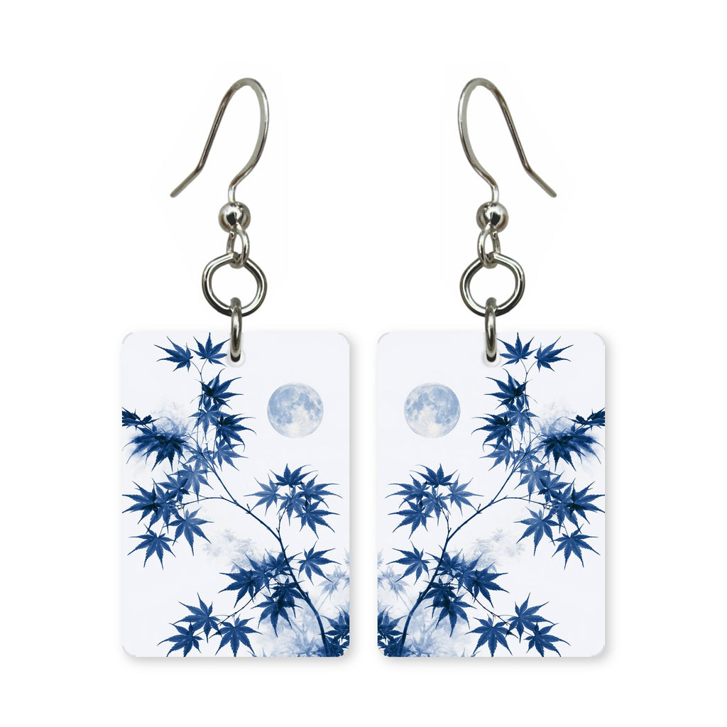Blue Autumn Moon Mahjong Earrings | FWMJ48