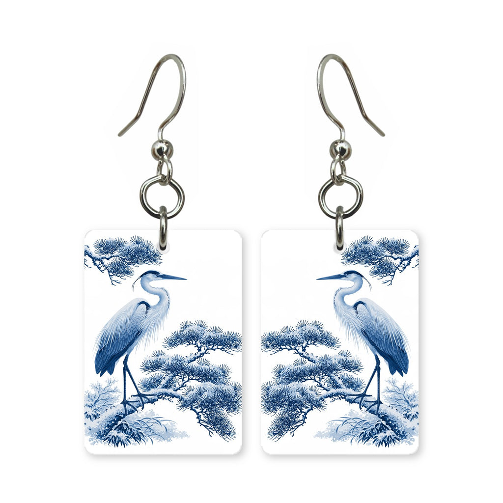 Blue Winter Heron Mahjong Earrings | FWMJ49