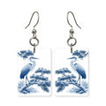 Blue Winter Heron Mahjong Earrings | FWMJ49