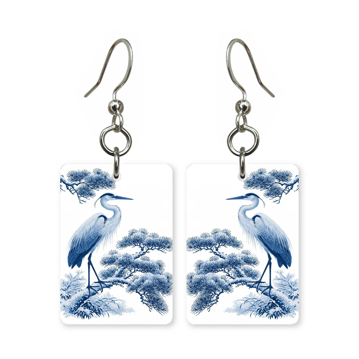 Blue Winter Heron Mahjong Earrings | FWMJ49
