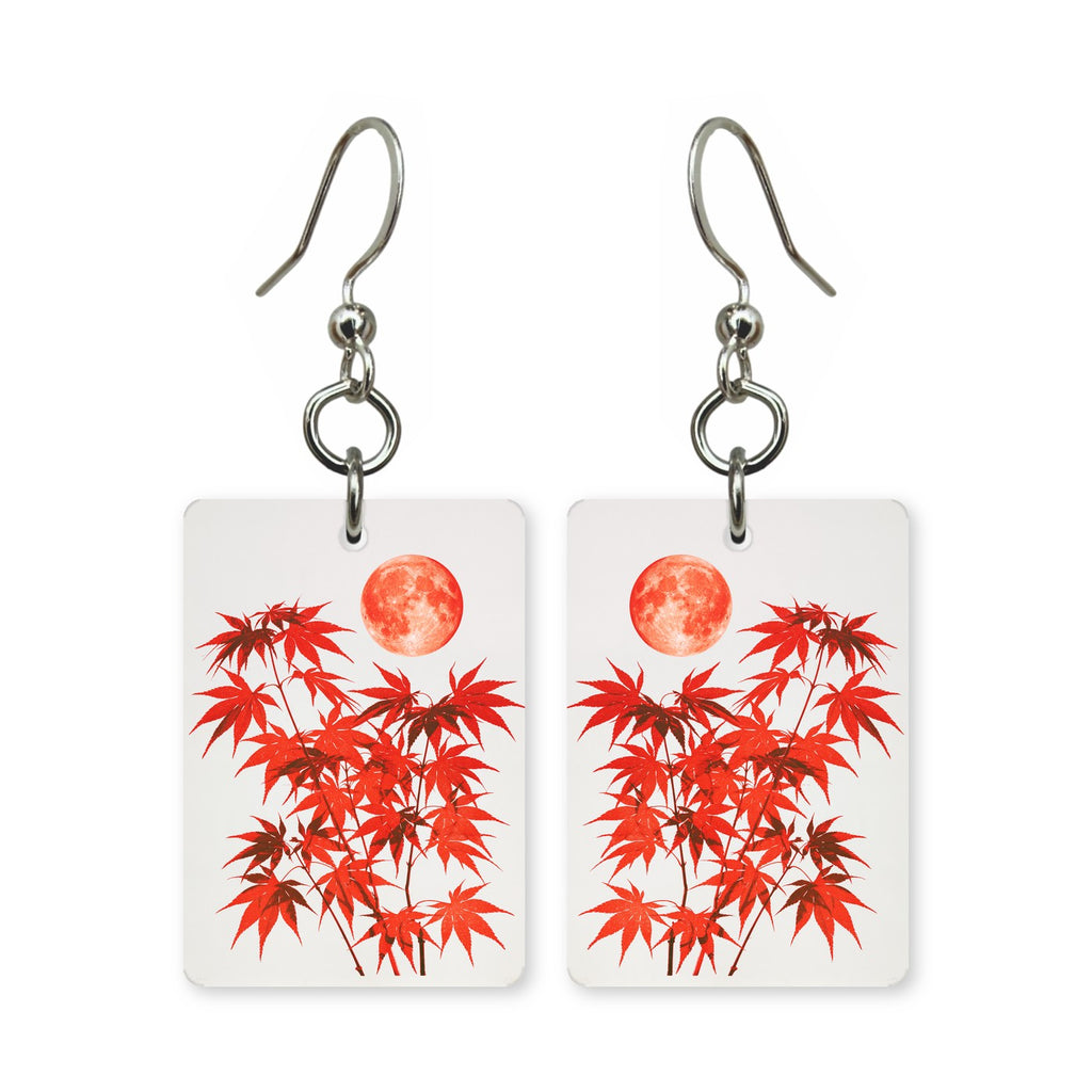 Red Maple Moon Mahjong Earrings | FWMJ56