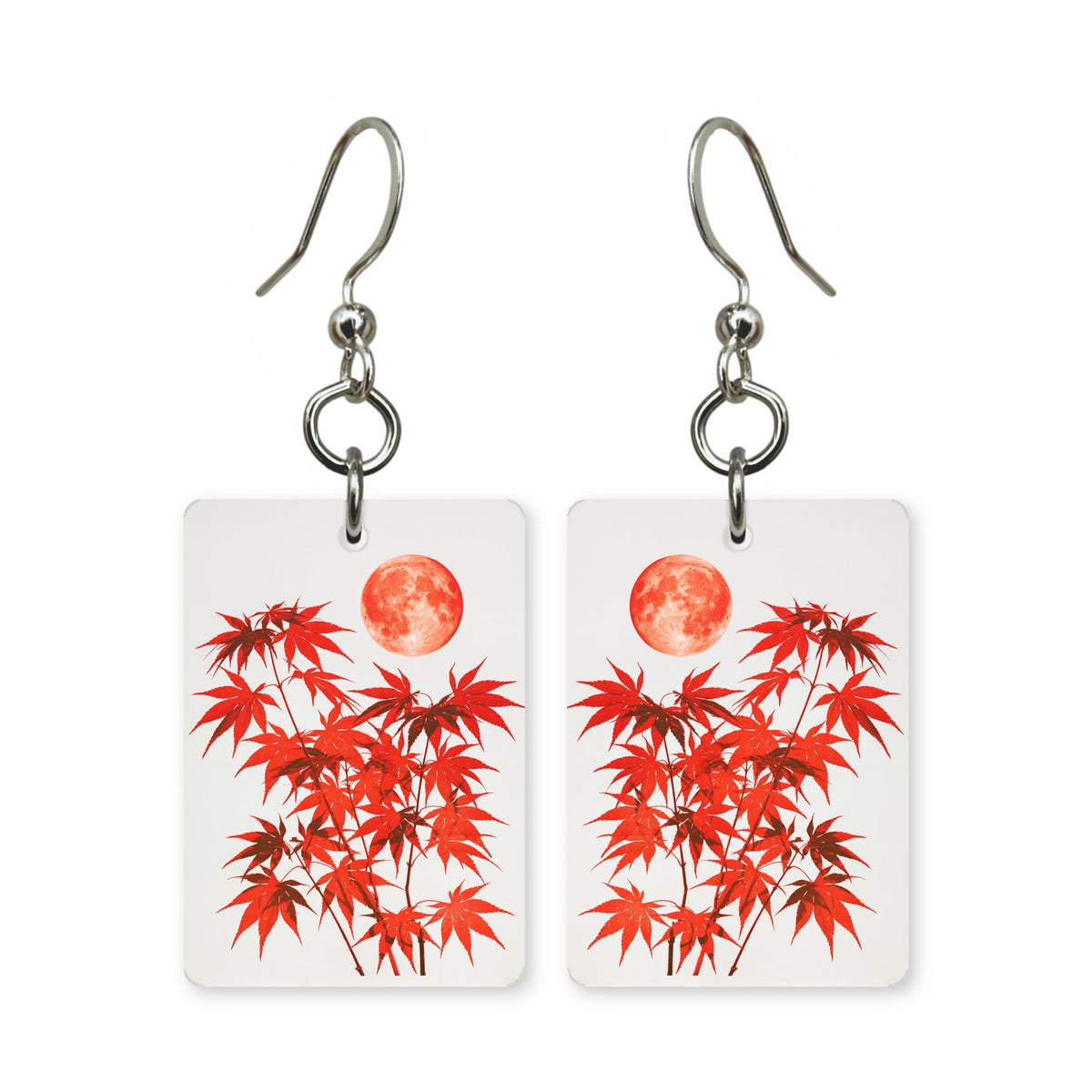 Red Maple Moon Mahjong Earrings | FWMJ56