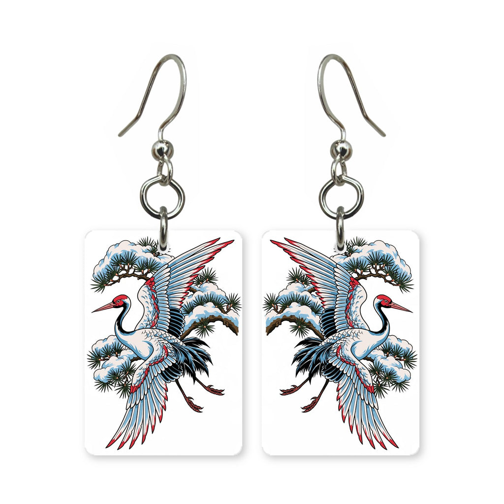 Winter Crane Mahjong Earrings | FWMJ57