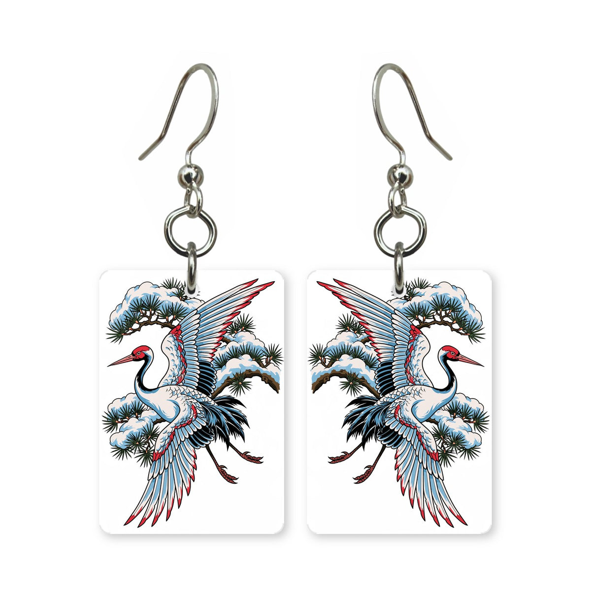 Winter Crane Mahjong Earrings | FWMJ57