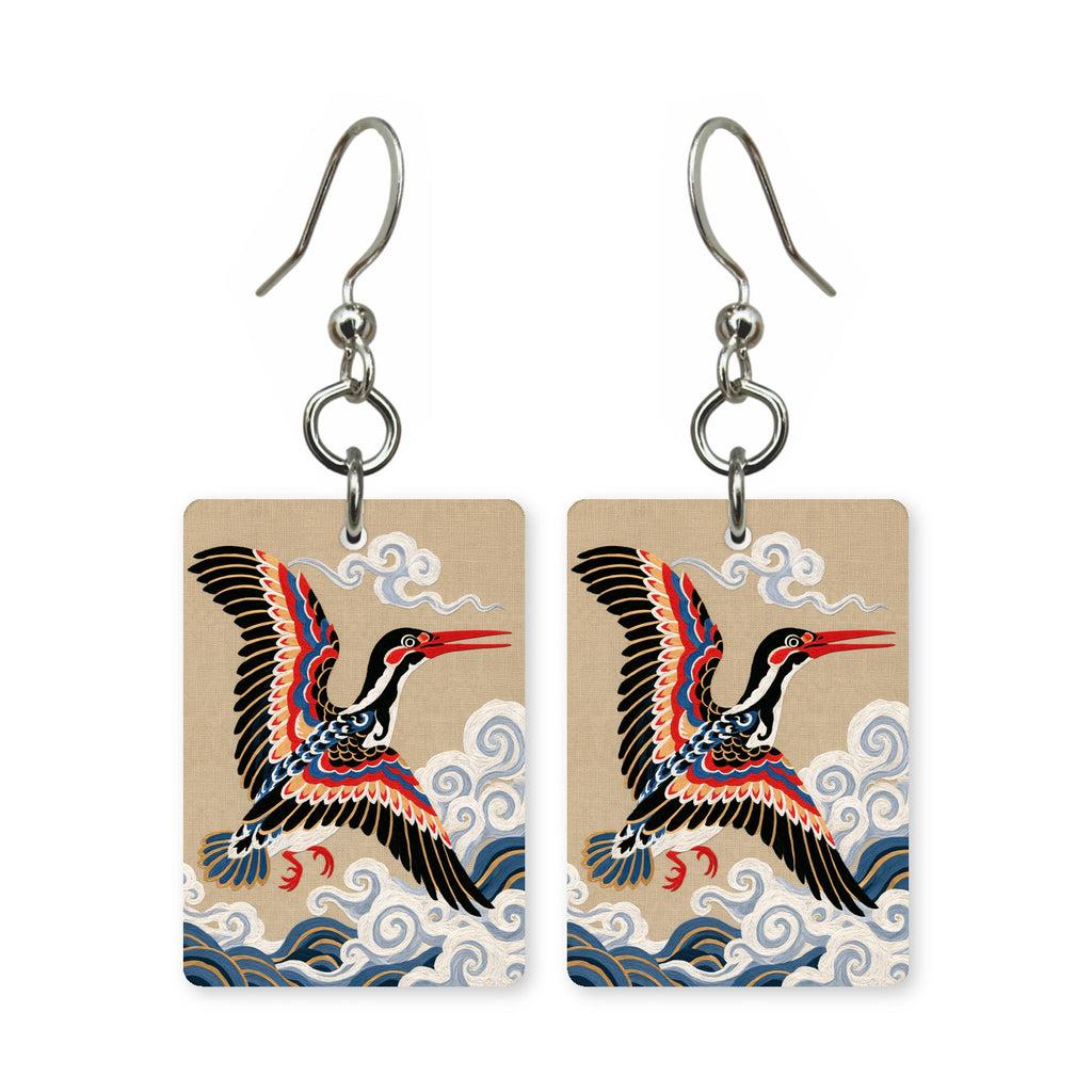 Wave Crane Mahjong Earrings | FWMJ68