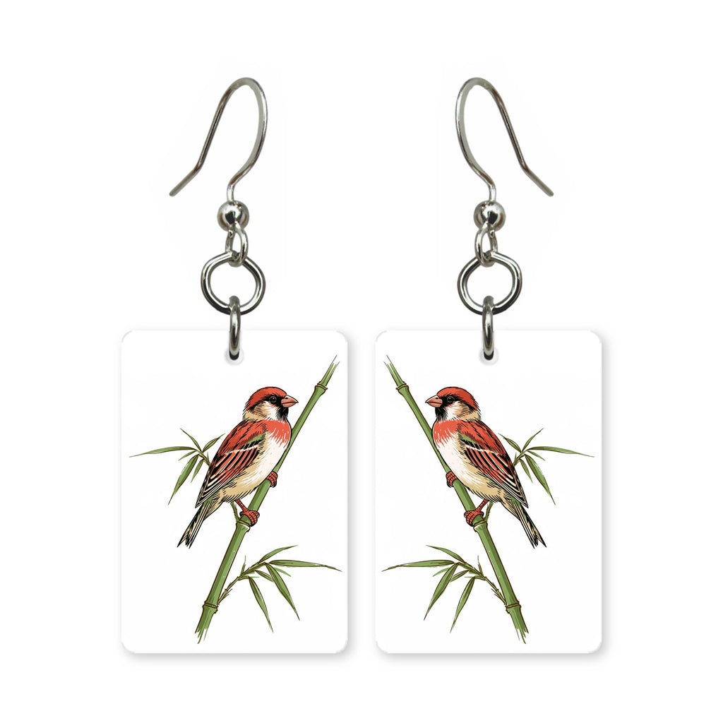 Sparrow on Bamboo Mahjong Earrings | FWMJ6