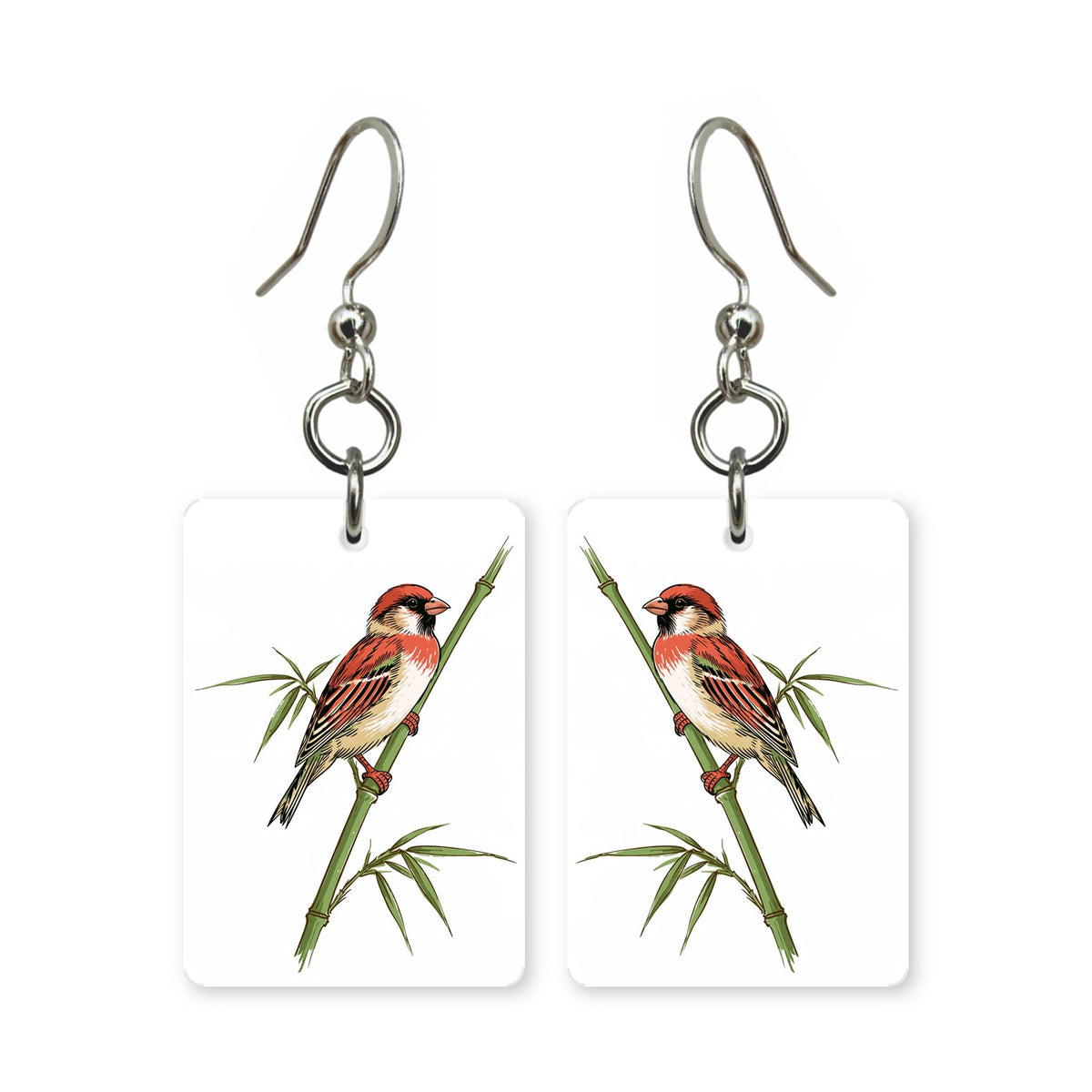Sparrow on Bamboo Mahjong Earrings | FWMJ6