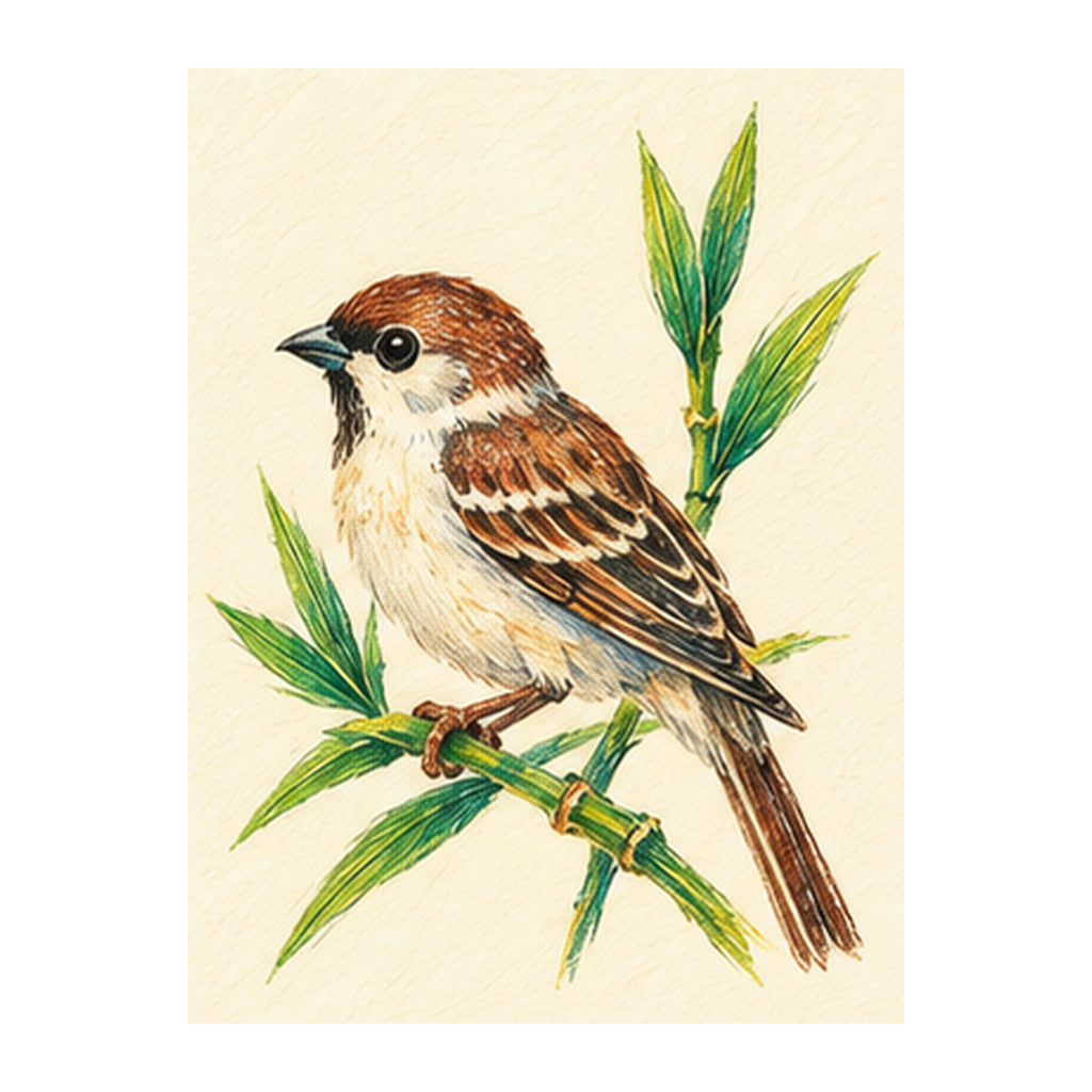 Pencil Bamboo Bamboo Bird Mahjong tile artwork FWMJ79