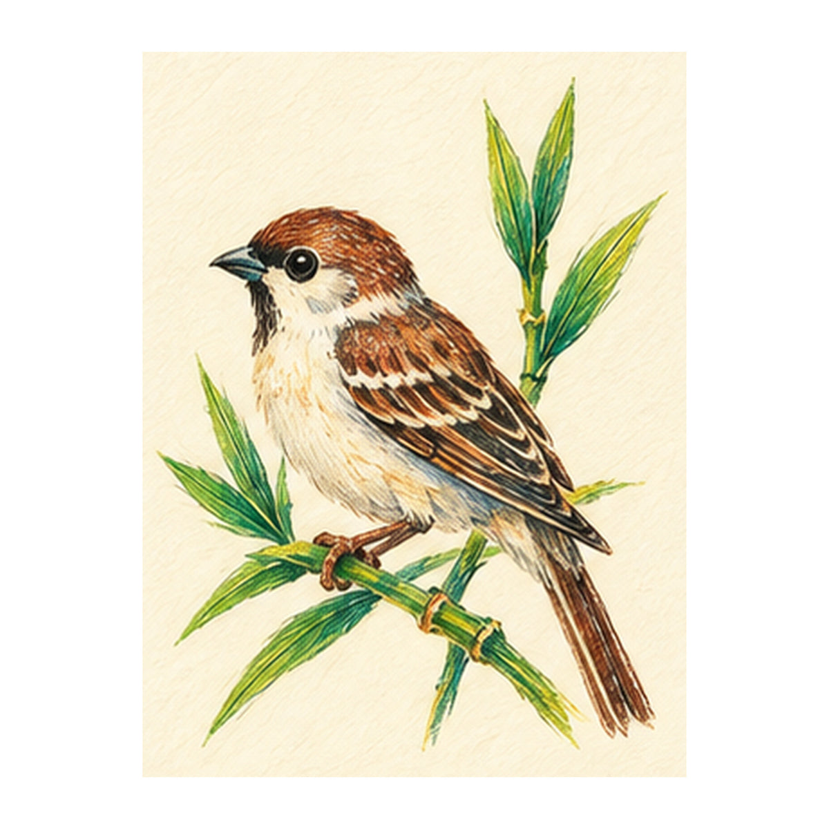 Pencil Bamboo Bamboo Bird Mahjong tile artwork FWMJ79