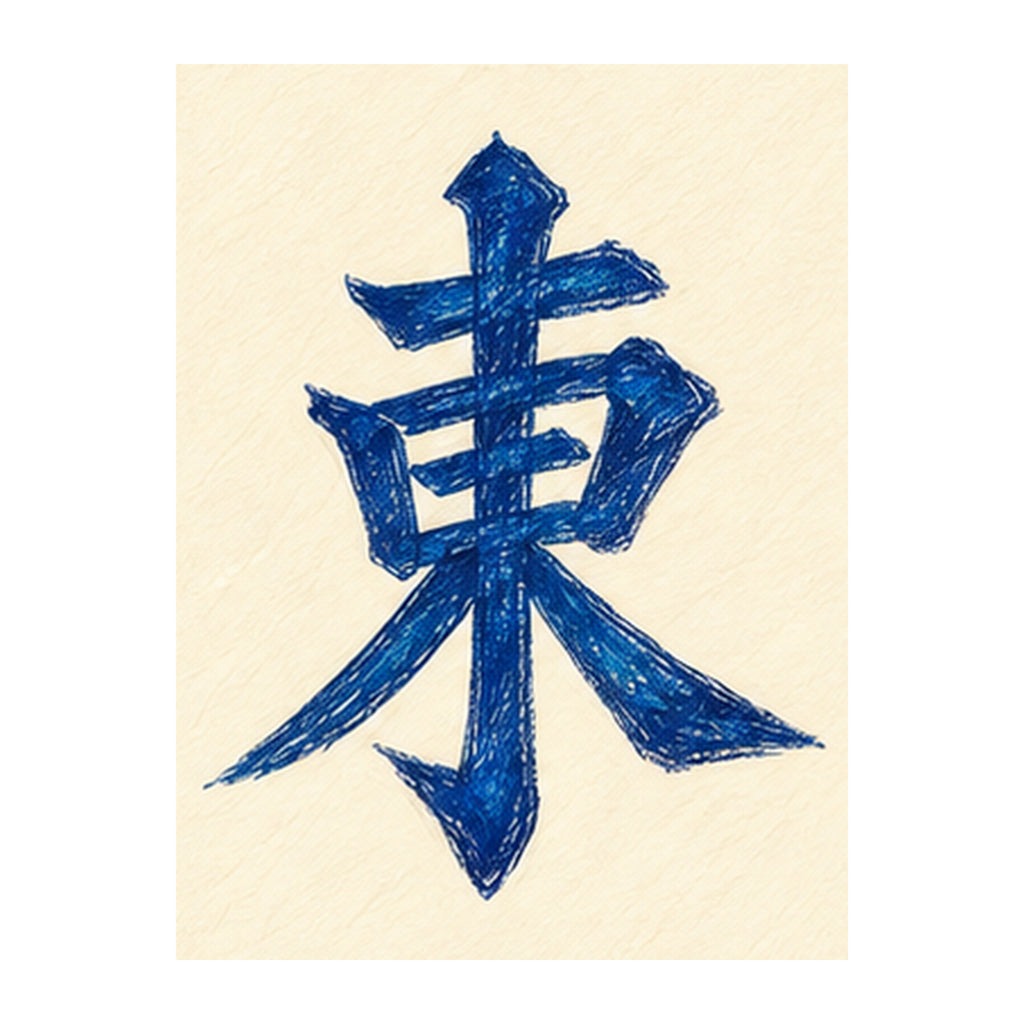 Pencil Bamboo East Wind Mahjong tile artwork FWMJ82