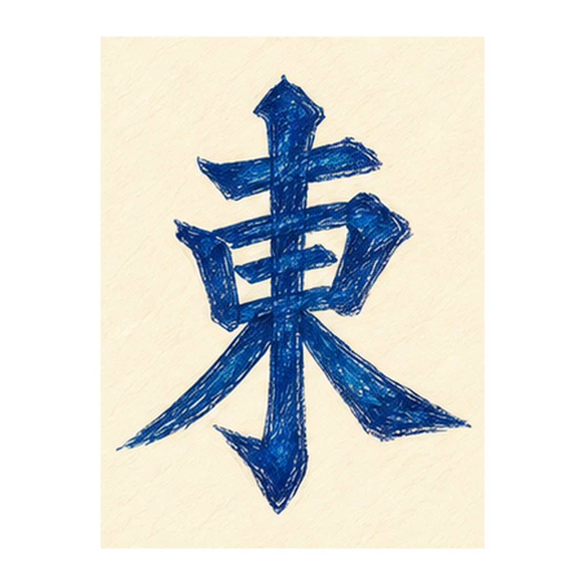 Pencil Bamboo East Wind Mahjong tile artwork FWMJ82