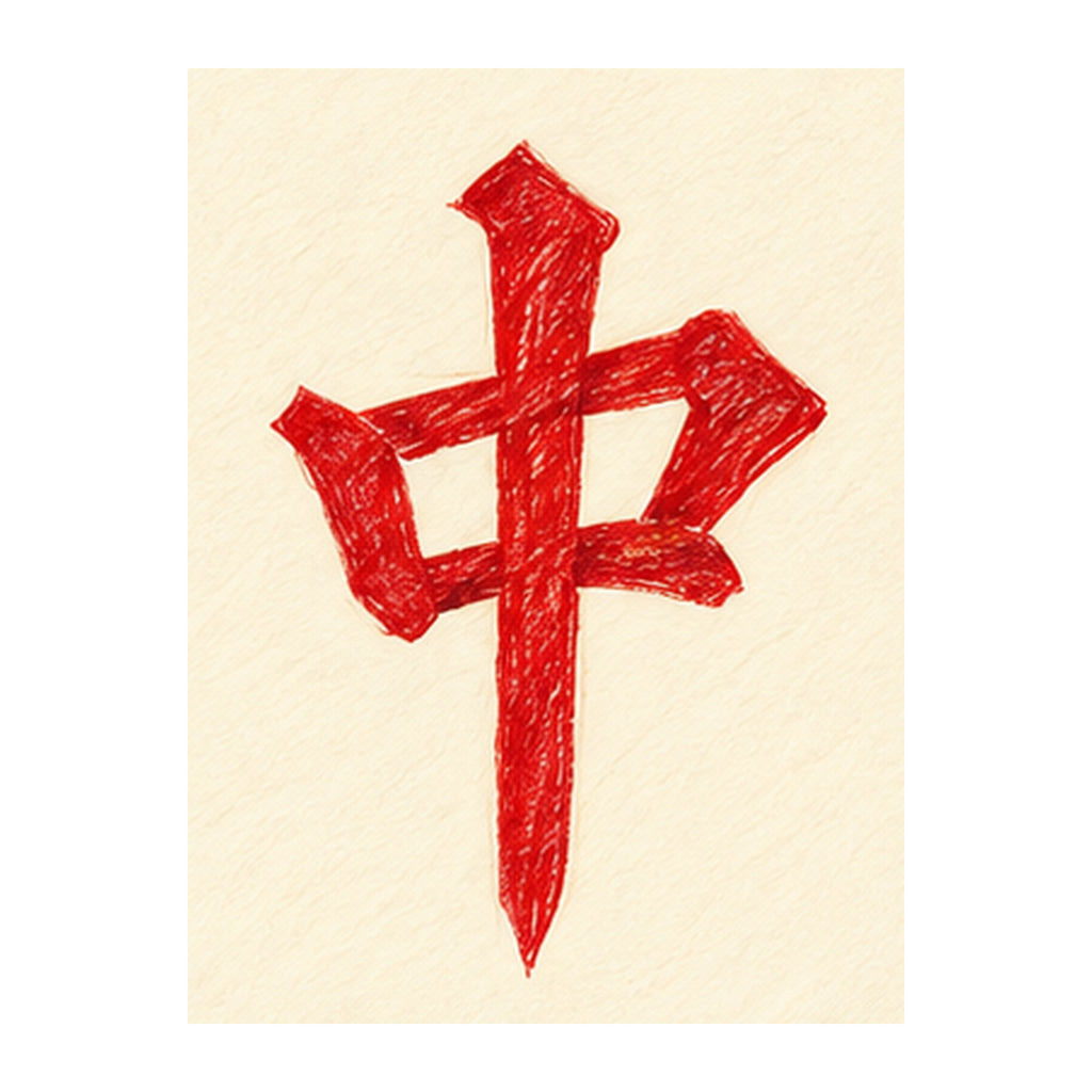 Pencil Bamboo Red Dragon Mahjong tile artwork FWMJ83