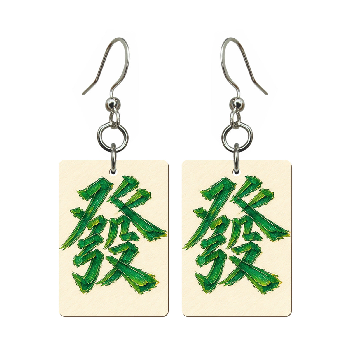 Pencil Bamboo Green Dragon Mahjong earrings FWMJ84