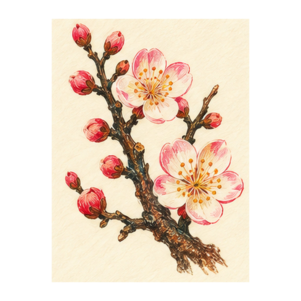 Pencil Bamboo Plum Blossom Mahjong tile artwork FWMJ86