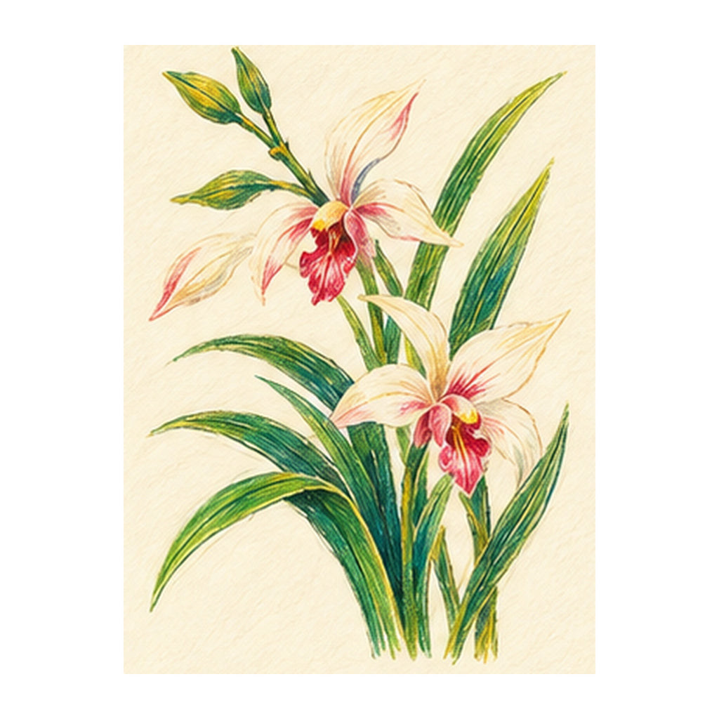Pencil Bamboo Orchid Mahjong tile artwork FWMJ87