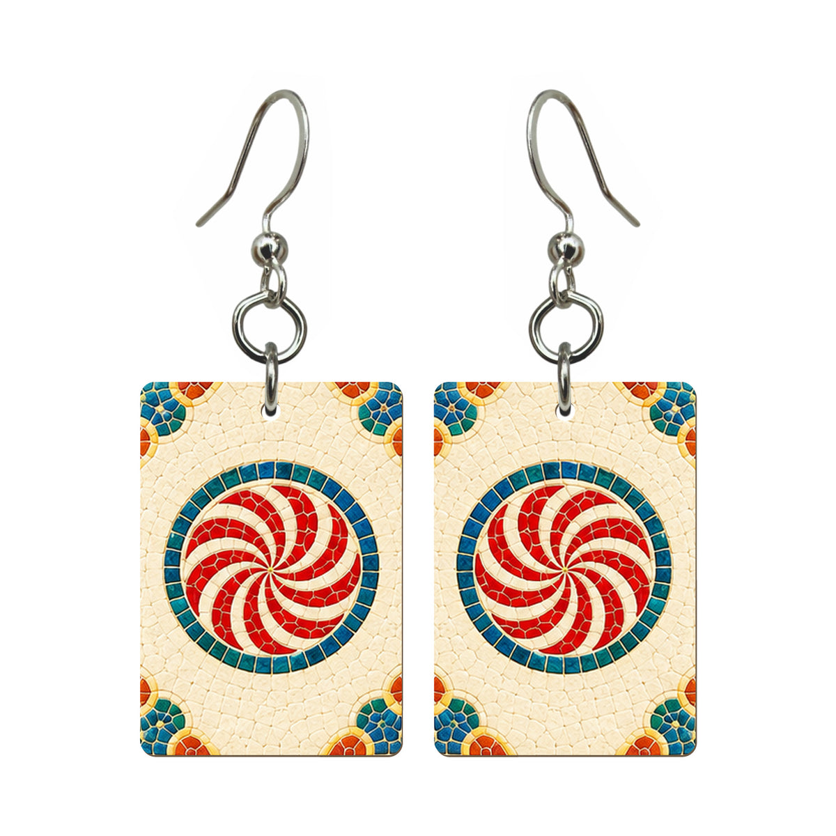 Mosaic Dragon One Dot Mahjong Earrings | FWMJ88 — earring pair
