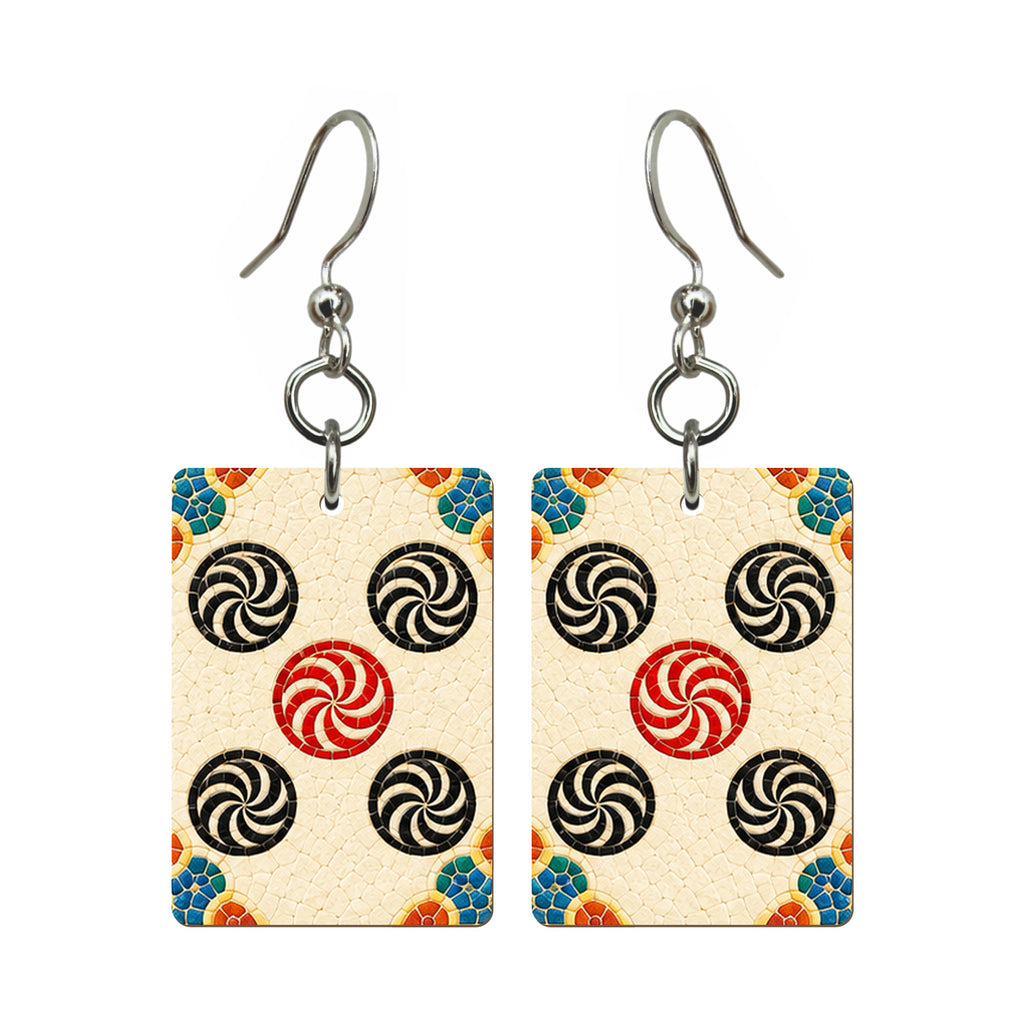Mosaic Dragon Five Dot Mahjong Earrings | FWMJ89 — earring pair
