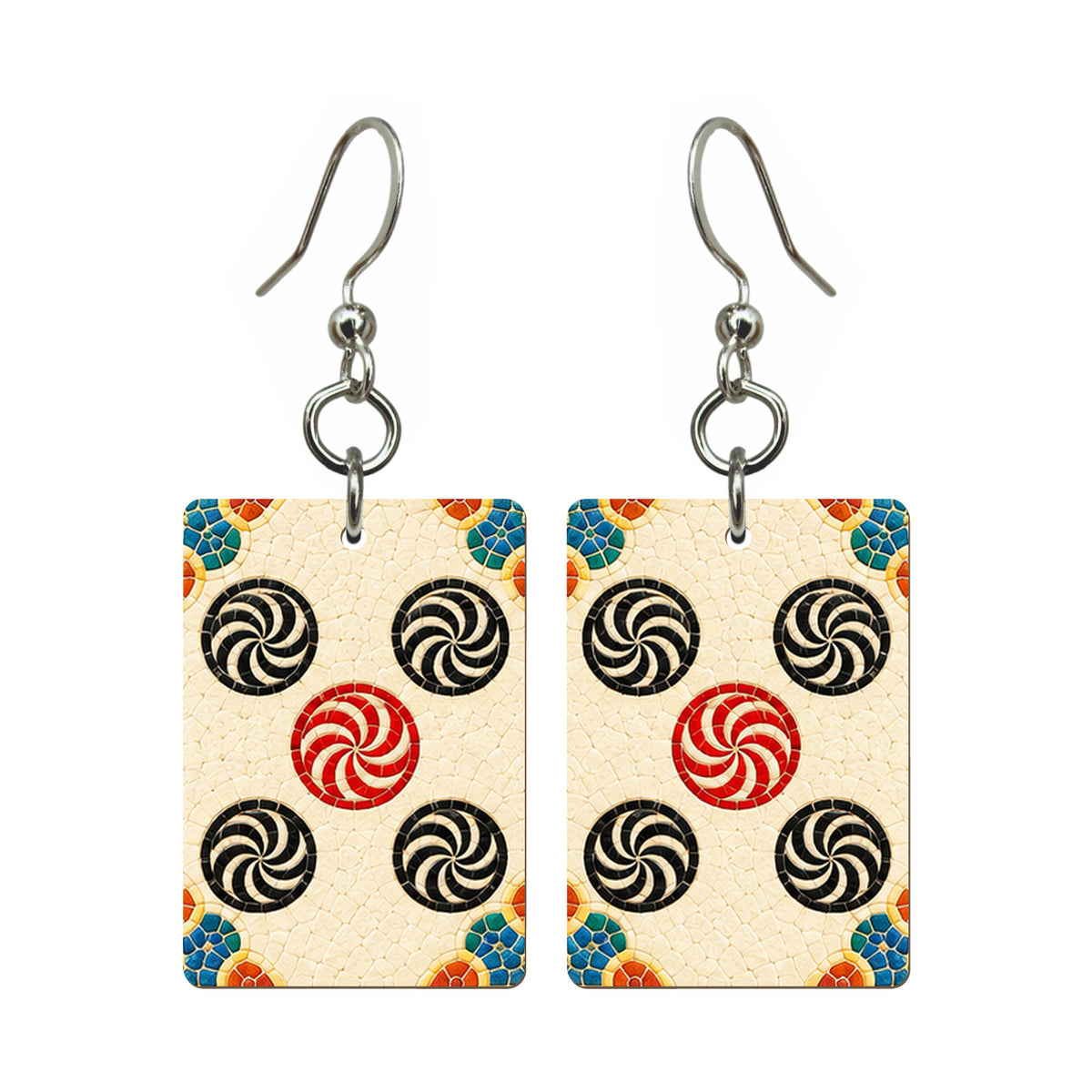 Mosaic Dragon Five Dot Mahjong Earrings | FWMJ89 — earring pair